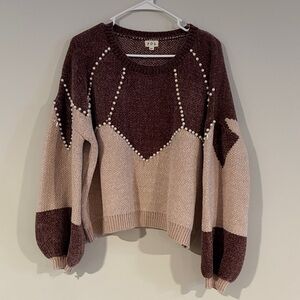 POL Women's Brown and Beige Crew Neck Sweater